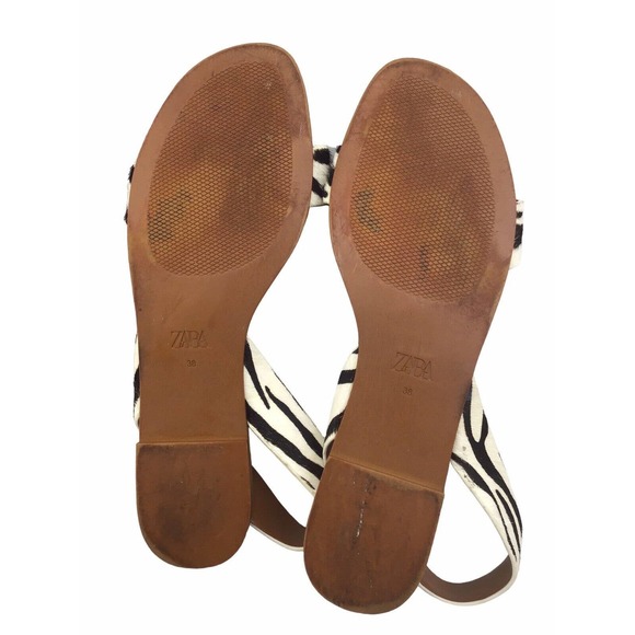 ZARA LADIES ZEBRA ANIMAL PRINT FLAT SANDALS SIZE 38-7M - Picture 6 of 10